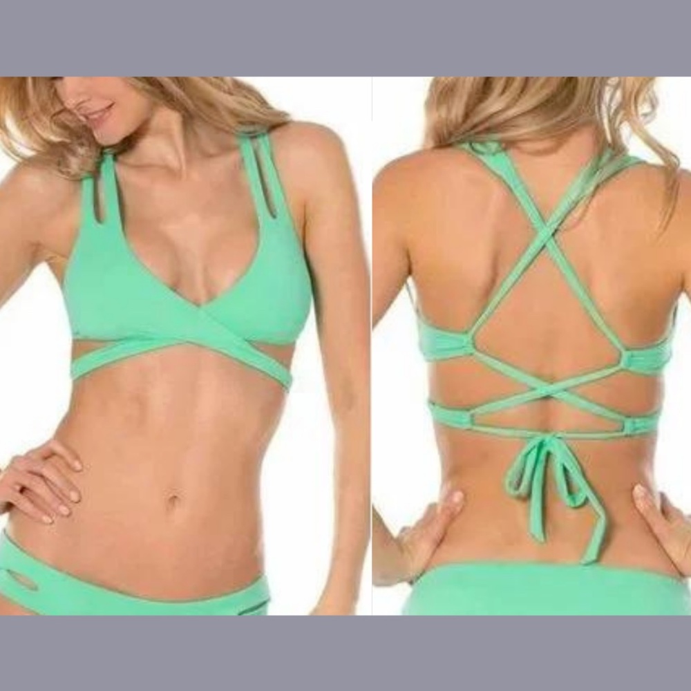 NEW Becca [ Small ] Color Code‎ Surplice Wrap Bikini Top In Sea Glass